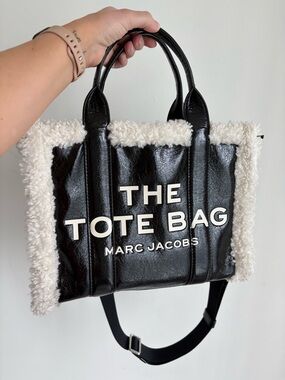 Marc Jacobs Black Tote Bag with Cream Shearling Trim